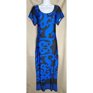 White Mark Blue And Black Pattern Maxi Dress L